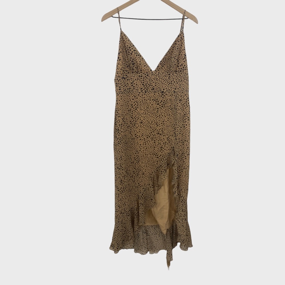 Majorelle Tan Animal Print Ruffle Hem Dress NWT Large - Picture 1 of 6